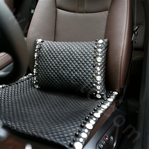 Calssic Rhinestone Auto Lumbar Pillow Genuine Sheepskin Pearl Support Cushion 1pcs - Black