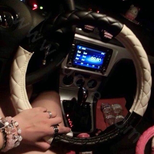 Calssic Rhomb Sheepskin Leather Car Steering Wheel Covers 15 inch 38CM - Black White