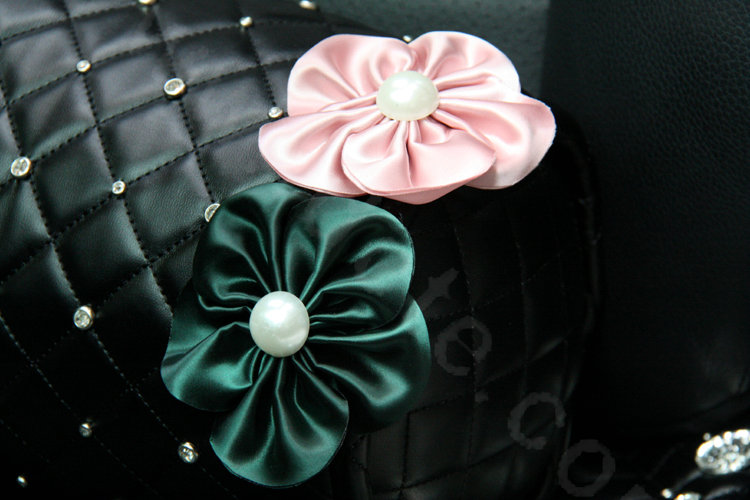 Calssic Rose Crystal Beaded Auto Lumbar Pillow Sheepskin Round Support Cushion 1pcs - Black