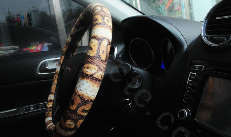 Calssic Snake Grain PU Leather Car Steering Wheel Covers 15 inch 38CM - Brown White