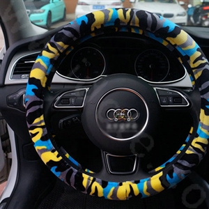 Calssic Winter Camo Plush Car Steering Wheel Covers 15 inch 38CM - Blue