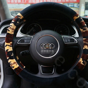 Calssic Winter Camo Plush Car Steering Wheel Covers 15 inch 38CM - Brown Black