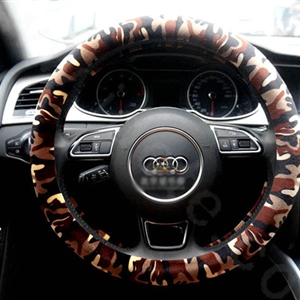 Calssic Winter Camo Plush Car Steering Wheel Covers 15 inch 38CM - Brown