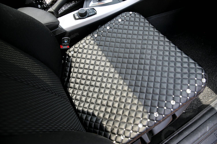 Calssic Women Rhinestone Genuine Sheepskin Pad Universal Car Seat Cushion 1pcs - Black