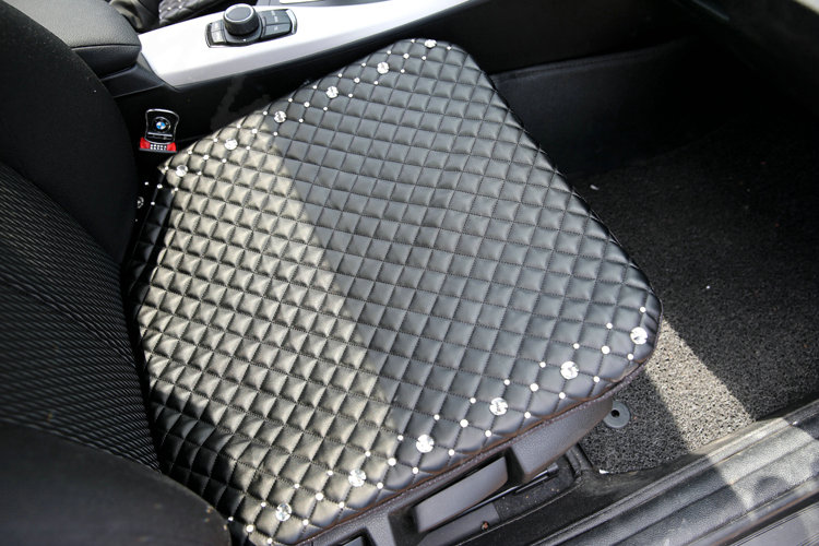 Calssic Women Rhinestone Genuine Sheepskin Pad Universal Car Seat Cushion 1pcs - Black