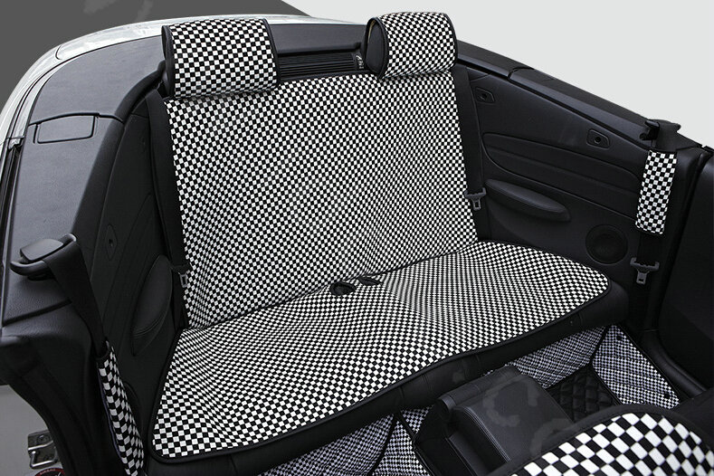 Classic Plaids Cloth Universal Car Seat Cushion PU Leather 10pcs Set - Black White