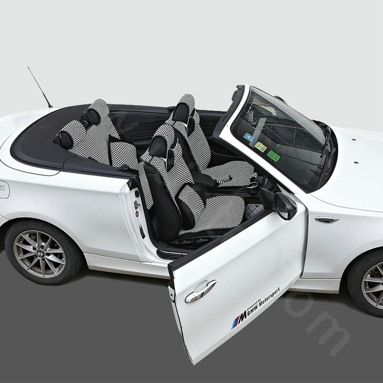 Classic Plaids Cloth Universal Car Seat Cushion PU Leather 10pcs Set - Black White