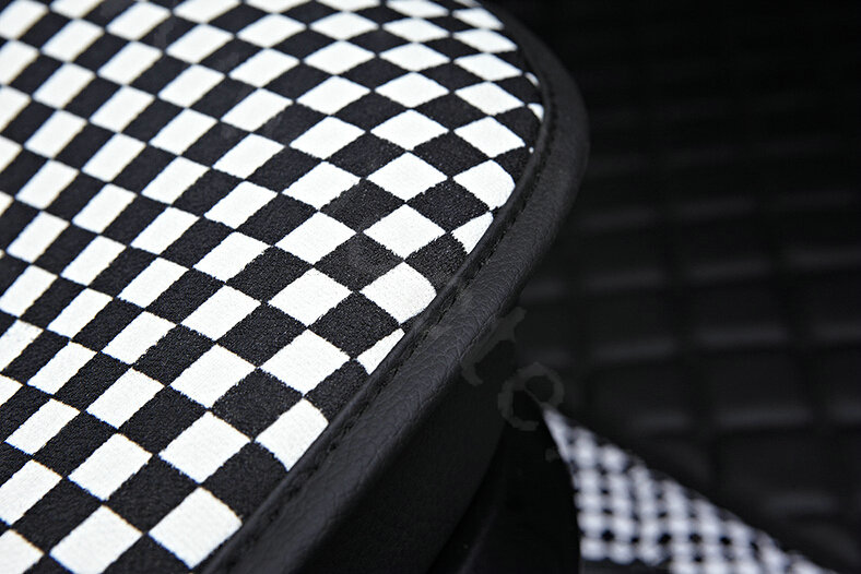 Classic Plaids Cloth Universal Car Seat Cushion PU Leather 10pcs Set - Black White