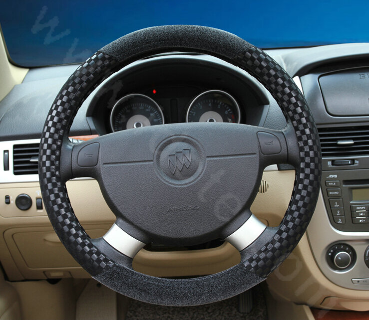 Classic Small Plaid Winter Velvet Car Steering Wheel Covers 15 inch 38CM - Black