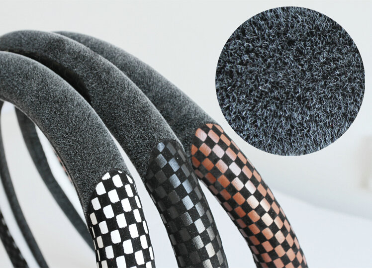 Classic Small Plaid Winter Velvet Car Steering Wheel Covers 15 inch 38CM - Black