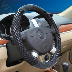 Classic Small Plaid Winter Velvet Car Steering Wheel Covers 15 inch 38CM - Black