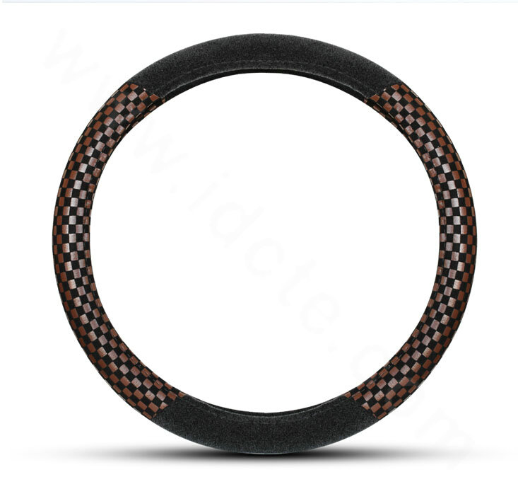 Classic Small Plaid Winter Velvet Car Steering Wheel Covers 15 inch 38CM - Brown Black