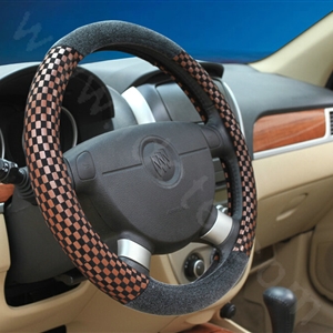 Classic Small Plaid Winter Velvet Car Steering Wheel Covers 15 inch 38CM - Brown Black