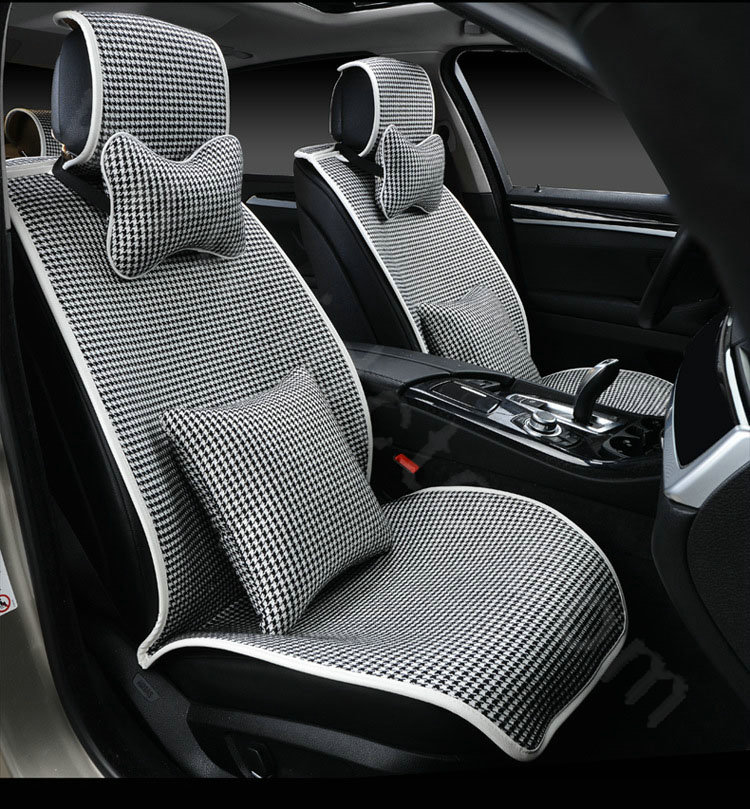 Classic Swallow Gird Cotton Cloth Universal Car Seat Cushion 11pcs Set - Black White