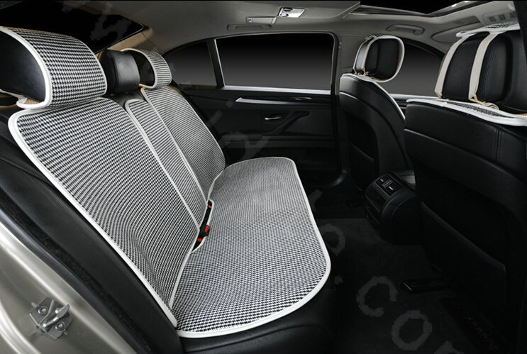 Classic Swallow Gird Cotton Cloth Universal Car Seat Cushion 11pcs Set - Black White