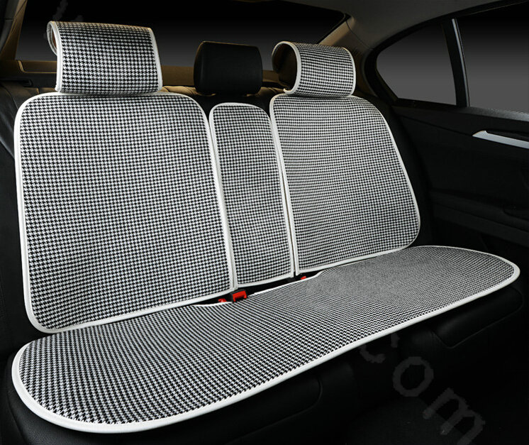 Classic Swallow Gird Cotton Cloth Universal Car Seat Cushion 11pcs Set - Black White