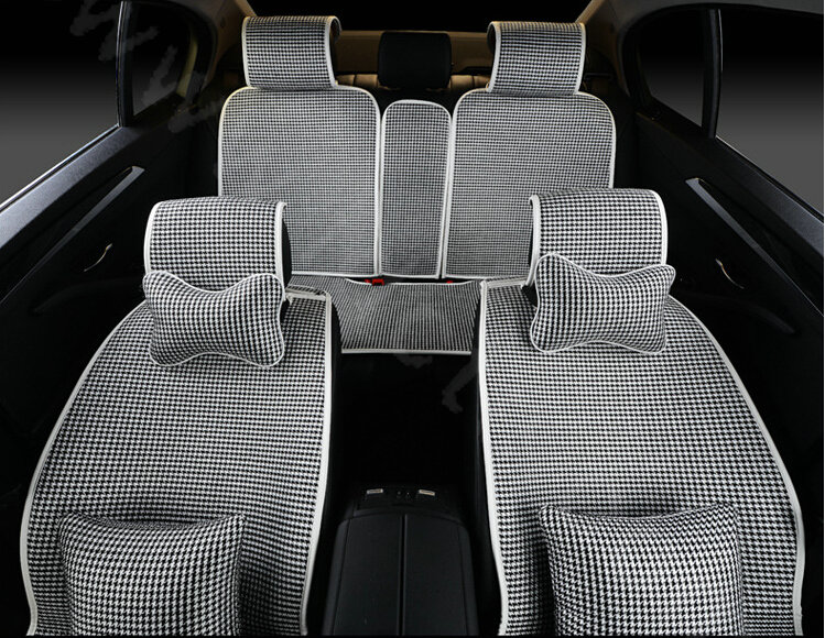 Classic Swallow Gird Cotton Cloth Universal Car Seat Cushion 11pcs Set - Black White