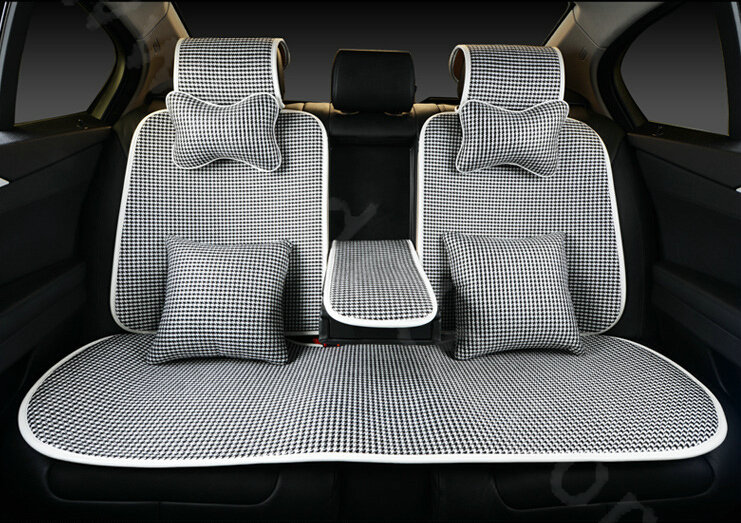 Classic Swallow Gird Cotton Cloth Universal Car Seat Cushion 11pcs Set - Black White