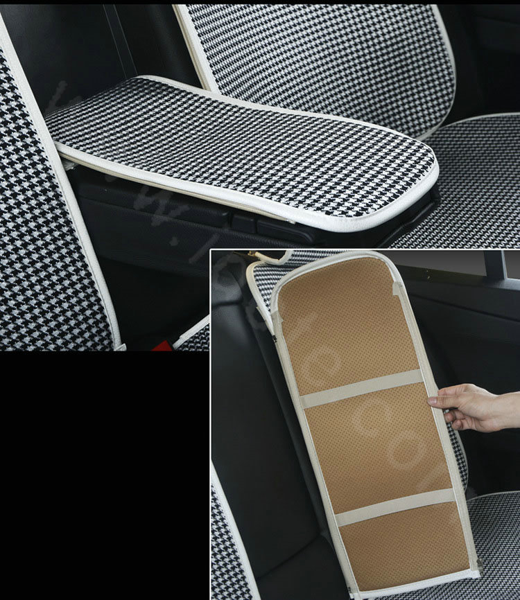 Classic Swallow Gird Cotton Cloth Universal Car Seat Cushion 11pcs Set - Black White