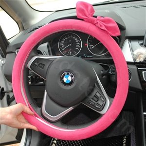 Cute Female Bowknot Suede Velvet Auto Steering Wheel Covers 15 inch 38CM - Rose