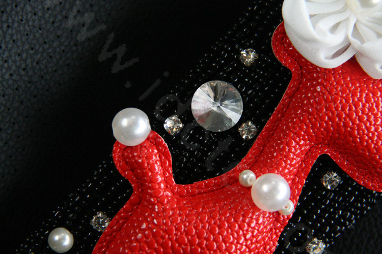 Cute Female Flower Deer Pearl Crystal Beaded Auto Seat Safety Belt Covers 2pcs - Black