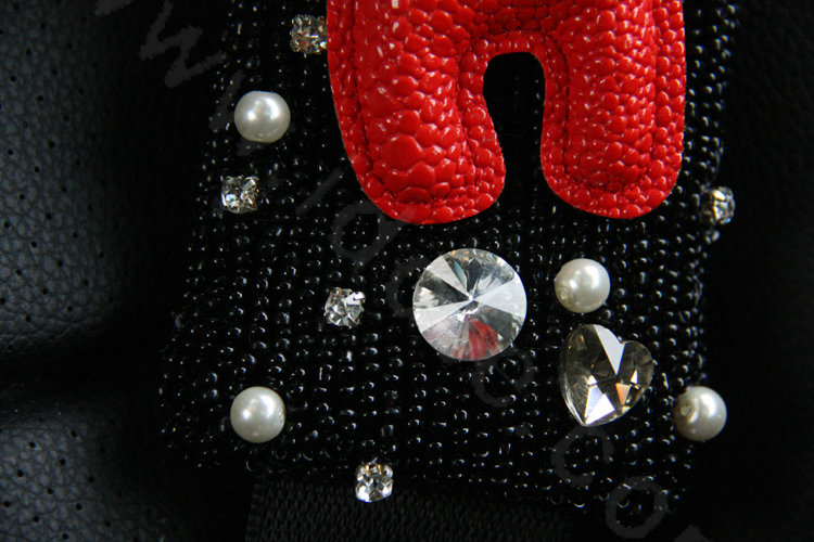 Cute Female Flower Deer Pearl Crystal Beaded Auto Seat Safety Belt Covers 2pcs - Black