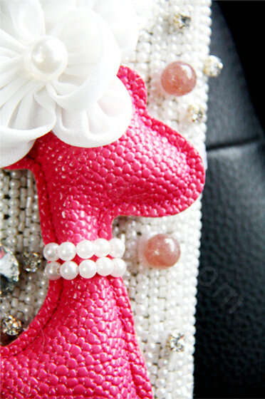 Cute Female Flower Deer Pearl Crystal Beaded Auto Seat Safety Belt Covers 2pcs - White