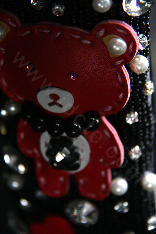 Cute Female Heart Bear Pearl Crystal Beaded Auto Seat Safety Belt Covers 2pcs - Black