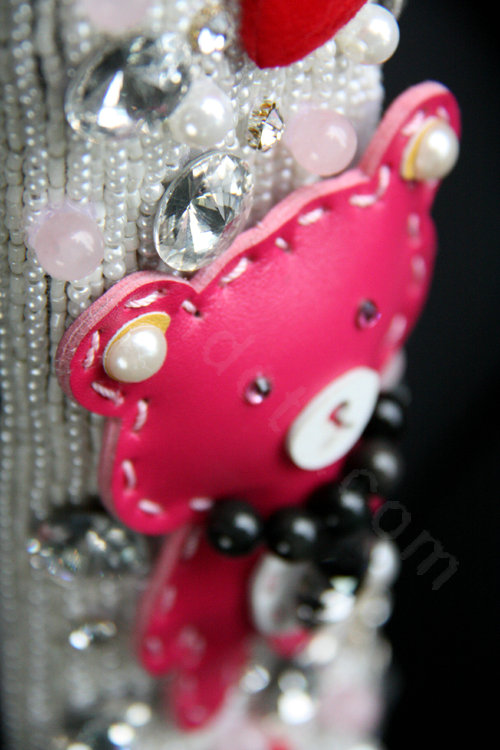 Cute Female Heart Bear Pearl Crystal Beaded Auto Seat Safety Belt Covers 2pcs - White