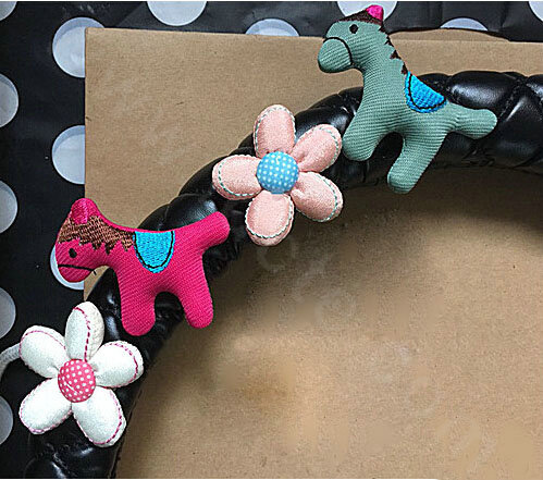 Cute Small Horse Diamond Car Steering Wheel Covers Genuine Leather 15 inch 38CM - Black