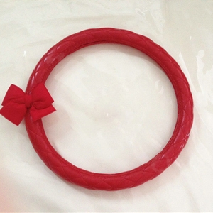 Cute Women Bowknot PU Leather Grip Car Steering Wheel Covers 15 inch 38CM - Red