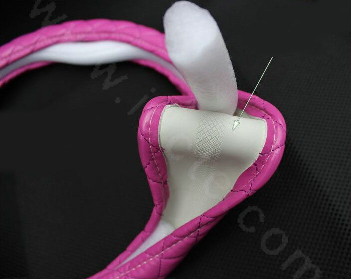 Cute Women Bowknot PU Leather Grip Car Steering Wheel Covers 15 inch 38CM - Rose