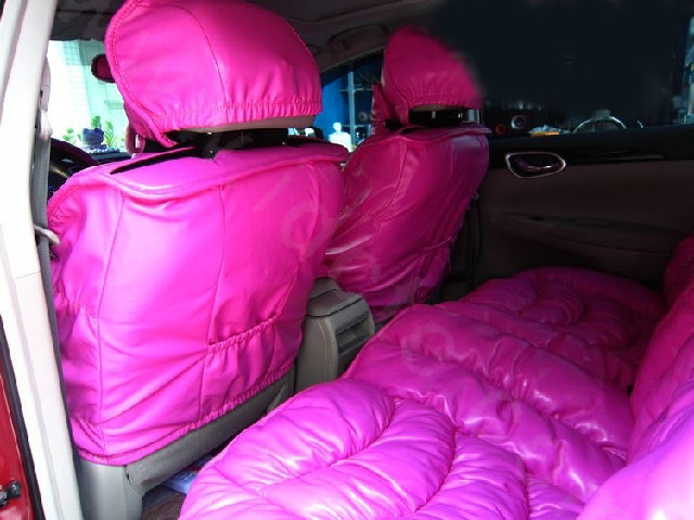 Cute Women Leather Bubble Cushion Jp Dad Winter General Car Seat Covers 5pcs Set - Rose Pink