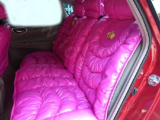 Cute Women Leather Bubble Cushion Jp Dad Winter General Car Seat Covers 5pcs Set - Rose Pink