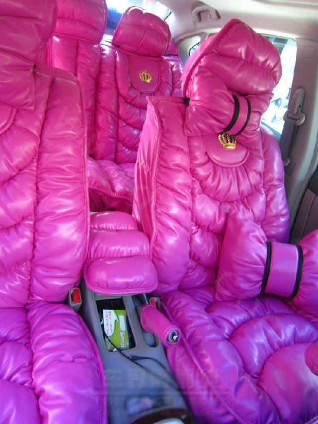 Cute Women Leather Bubble Cushion Jp Dad Winter General Car Seat Covers 5pcs Set - Rose Pink