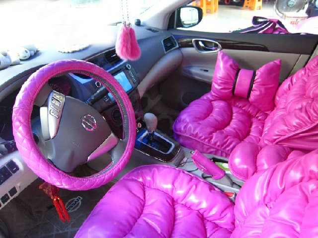 Cute Women Leather Bubble Cushion Jp Dad Winter General Car Seat Covers 5pcs Set - Rose Pink