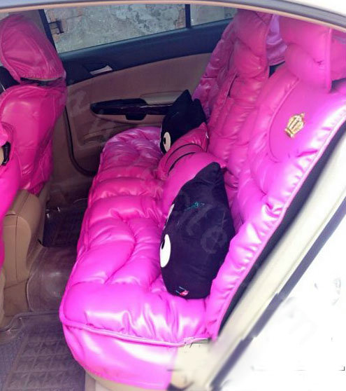 Cute Women Leather Bubble Cushion Jp Dad Winter General Car Seat Covers 5pcs Set - Rose Pink
