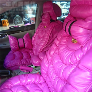 Cute Women Leather Bubble Cushion Jp Dad Winter General Car Seat Covers 5pcs Set - Rose Pink