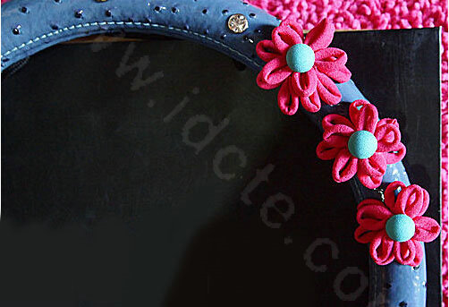 Diamond Hollow Flowers Genuine Leather Car Steering Wheel Covers 15 inch 38CM - Blue