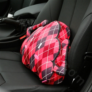Diamond Lattice Cloud Short Plush Auto Support Pillow Car Lumbar Cushion 1pcs - Red