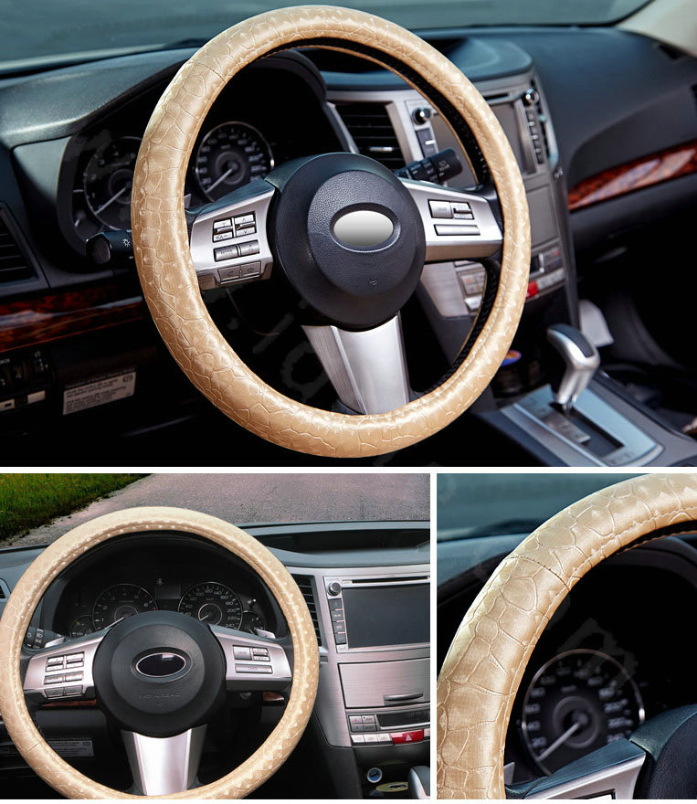Discount Man Snake Print PU Leather Car Steering Wheel Covers 14 inch 36CM - Beige