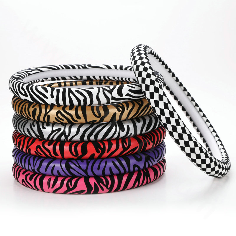 Discount Zebra Print PU Leather Car Steering Wheel Covers 15 inch 38CM - Gold