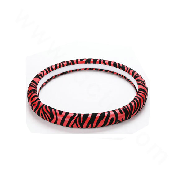 Discount Zebra Print PU Leather Car Steering Wheel Covers 15 inch 38CM - Red