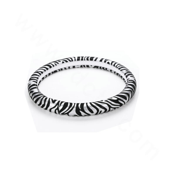 Discount Zebra Print PU Leather Car Steering Wheel Covers 15 inch 38CM - White Black