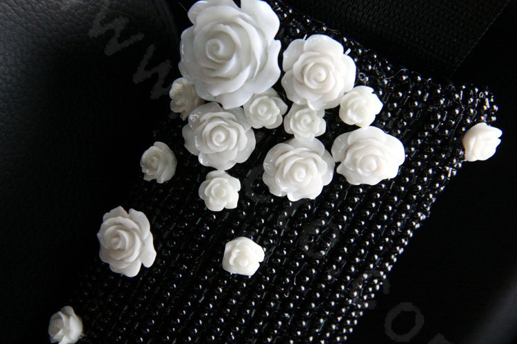 Elegant Female Ceramic Flower Pearl Beaded Auto Seat Safety Belt Covers 2pcs - Black