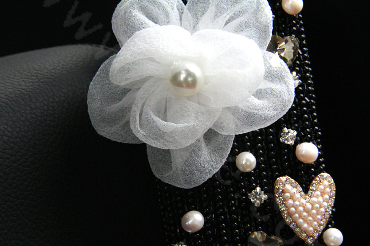 Elegant Female Flower Pearl Crystal Beaded Auto Seat Safety Belt Covers 2pcs - Black