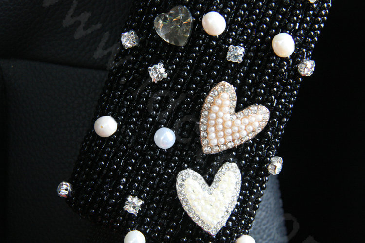 Elegant Female Flower Pearl Crystal Beaded Auto Seat Safety Belt Covers 2pcs - Black