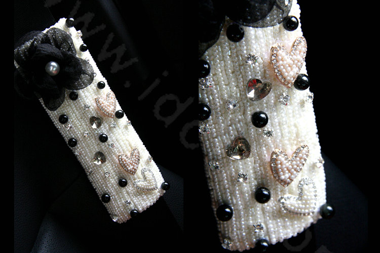 Elegant Female Flower Pearl Crystal Beaded Auto Seat Safety Belt Covers 2pcs - White
