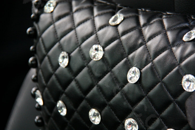 Elegant Flower Diamond Auto Lumbar Pillow Sheepskin Pearl Support Cushion 1pcs - Black White