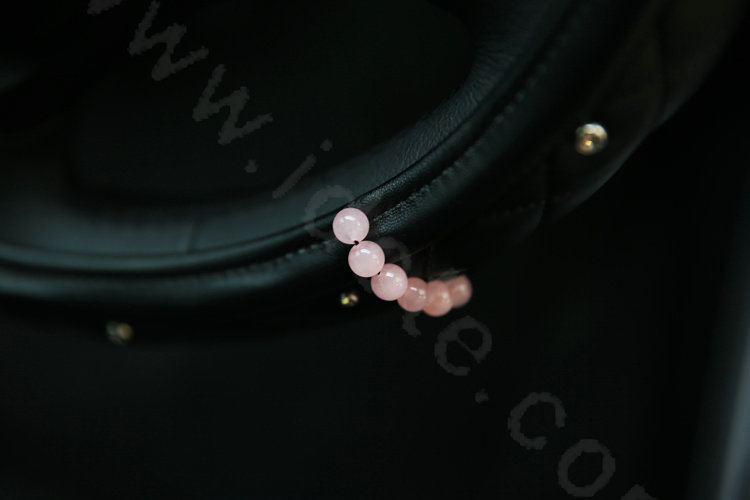 Elegant Flower Powder Crystal Auto Steering Wheel Covers Genuine Sheepskin 15 inch 38CM - Black